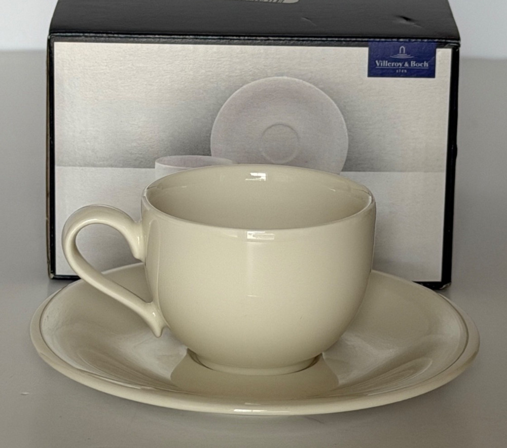 Villeroy & Boch New Cottage Espresso Cup Saucer Set 4 Pc White Germany NIB